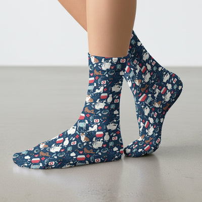 Dogs With Veterinary Tools And Paw Print Socks, Breathable Fabrics Medical Uniform