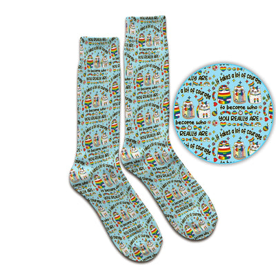 Inspirational Nurse Rainbow Cat Courage Quote Pattern Socks, Breathable Fabrics Medical Uniform