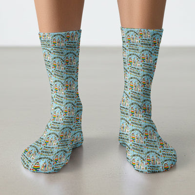 Inspirational Nurse Rainbow Cat Courage Quote Pattern Socks, Breathable Fabrics Medical Uniform