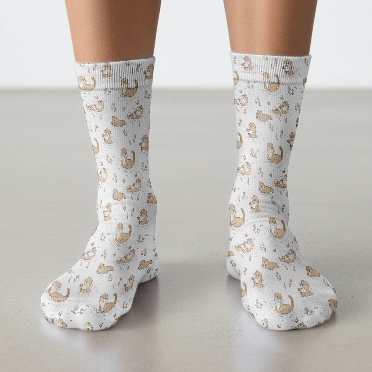 Otter Swimming Floating Water Pattern Socks, Adult Socks for Men and Women