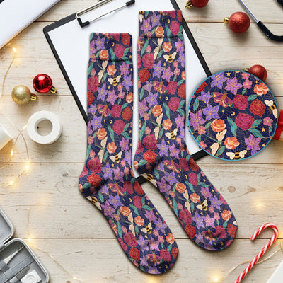 Charming Floral Garden With Bees And Dragonflies Socks, Adult Socks for Men and Women