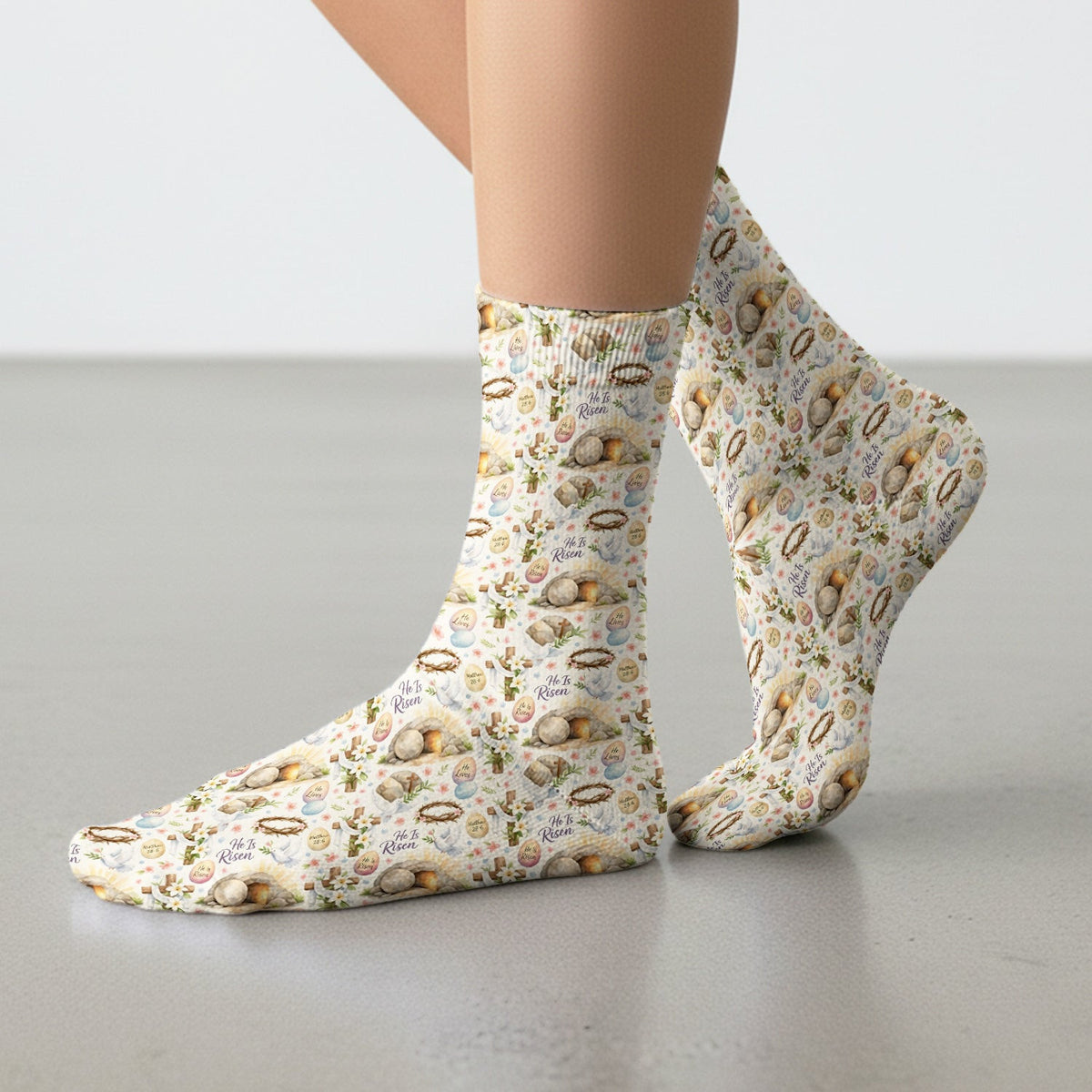 He Is Risen Cross Tomb Lily Pattern Socks, Socks for Nurse Doctor