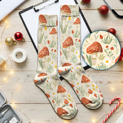 Cute Mushroom Wildflower Pattern Socks, Socks for Nurse Doctor