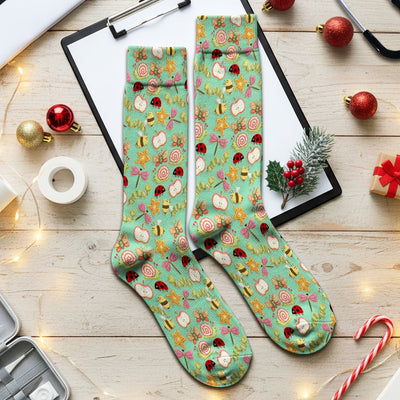 Cute Nurse Snail Ladybug Caterpillar Apple Garden Pattern Socks, Breathable Fabrics Medical Uniform