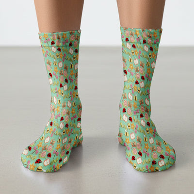 Cute Nurse Snail Ladybug Caterpillar Apple Garden Pattern Socks, Breathable Fabrics Medical Uniform