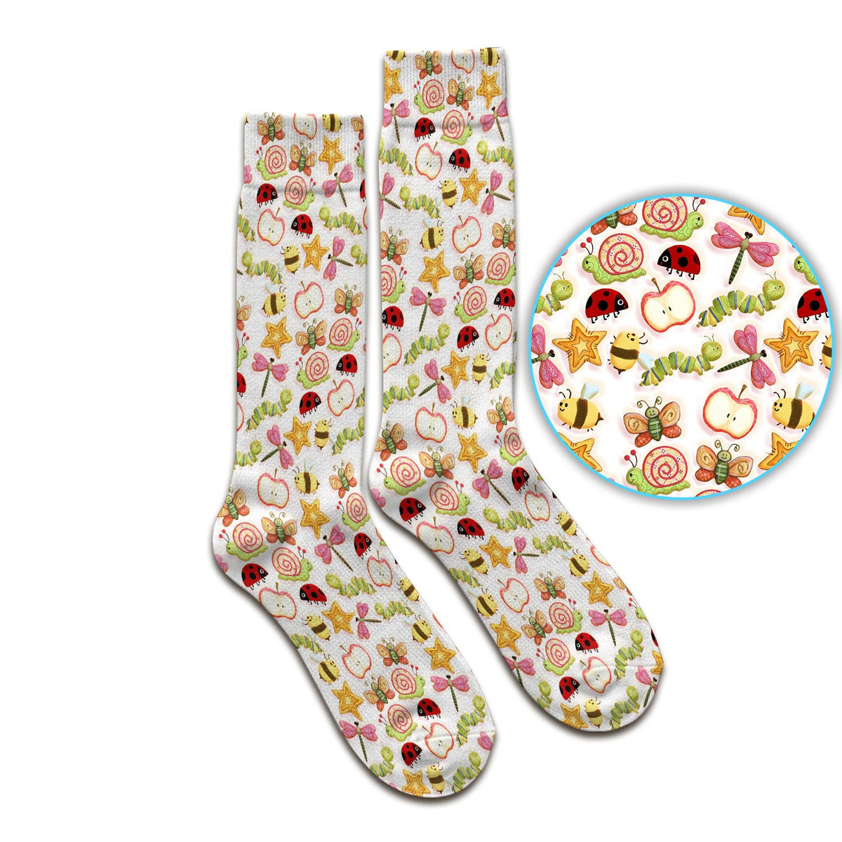 Cute Nurse Snail Ladybug Caterpillar Apple Garden Pattern Socks, Breathable Fabrics Medical Uniform