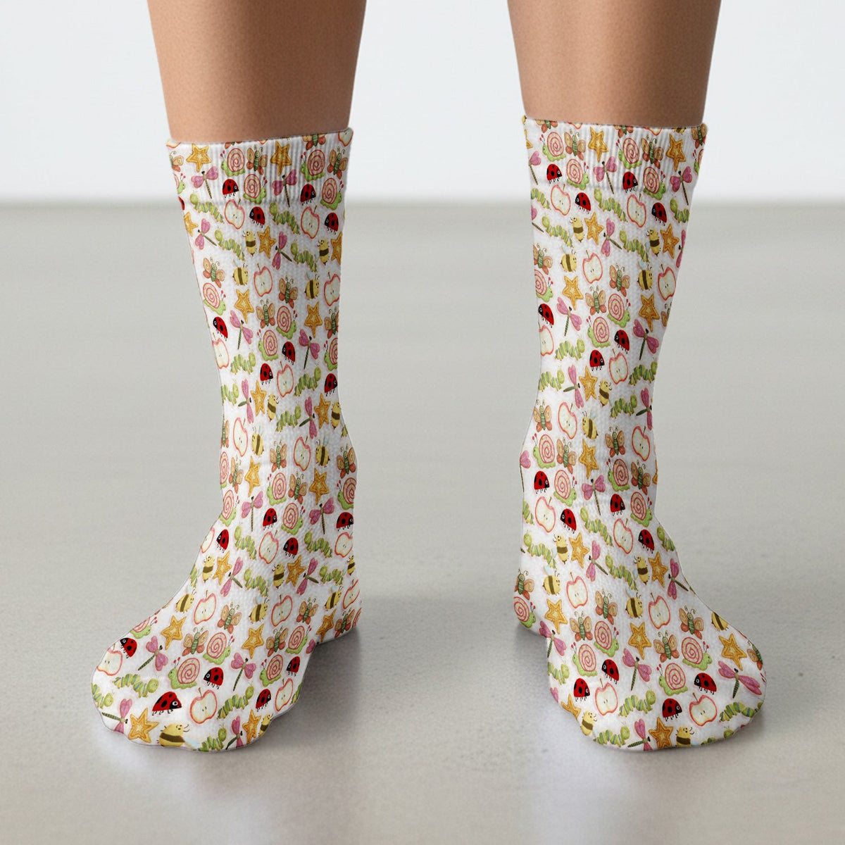Cute Nurse Snail Ladybug Caterpillar Apple Garden Pattern Socks, Breathable Fabrics Medical Uniform