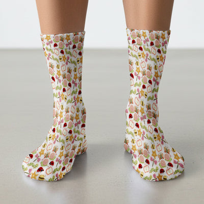 Cute Nurse Snail Ladybug Caterpillar Apple Garden Pattern Socks, Breathable Fabrics Medical Uniform