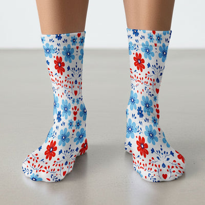 Symmetrical Folk Floral Heart Pattern Socks, Socks for Nurse Doctor