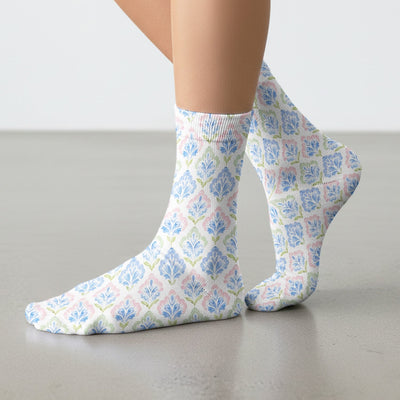 Blue Floral Damask Pattern Socks, Socks for Nurse Doctor