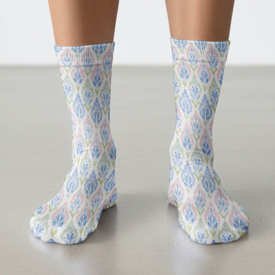 Blue Floral Damask Pattern Socks, Socks for Nurse Doctor
