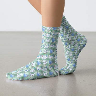 Blue Chicken Gingham Pattern Socks, Socks for Nurse Doctor