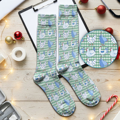 Blue Chicken Gingham Pattern Socks, Socks for Nurse Doctor