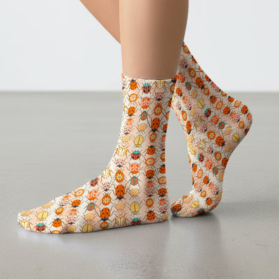 Cute Ladybug Beetle Floral Pattern Socks, Socks for Nurse Doctor