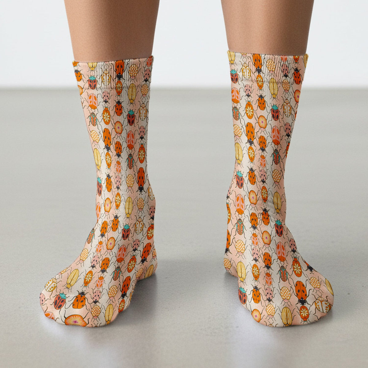 Cute Ladybug Beetle Floral Pattern Socks, Socks for Nurse Doctor