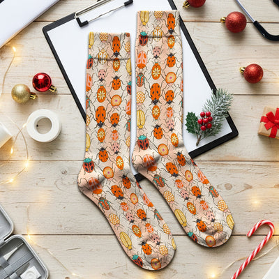 Cute Ladybug Beetle Floral Pattern Socks, Socks for Nurse Doctor
