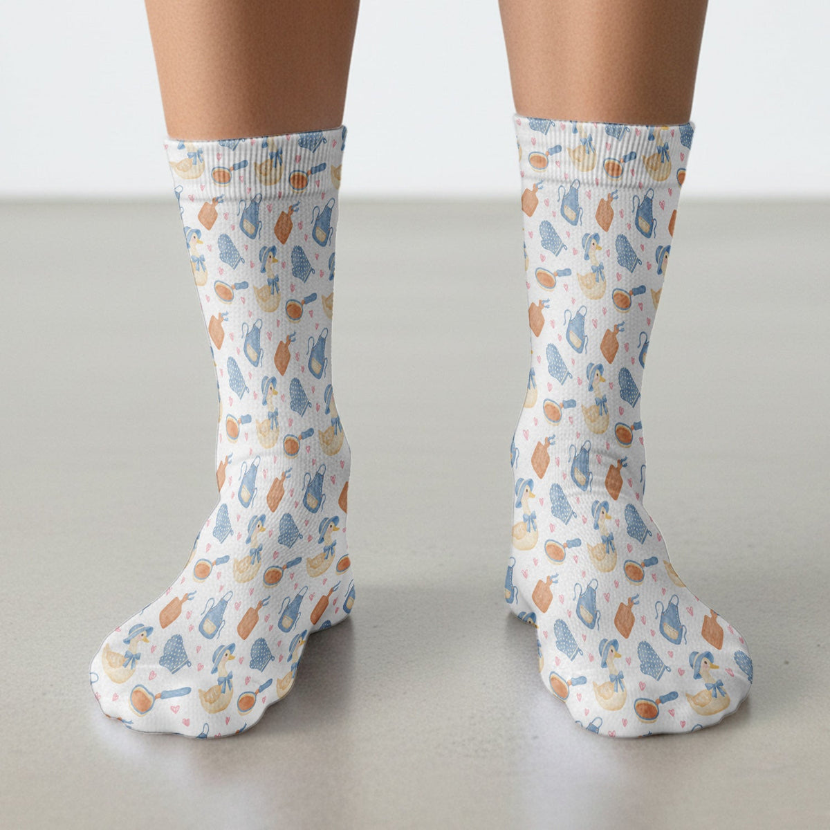 Duck Apron Kitchen Utensil Heart Pattern Socks, Adult Socks for Men and Women