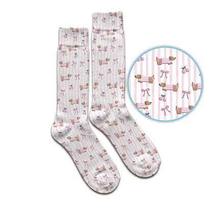 Cute Dachshund Pink Stripe Pattern Socks, Socks for Nurse Doctor