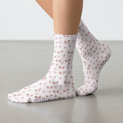 Cute Dachshund Pink Stripe Pattern Socks, Socks for Nurse Doctor