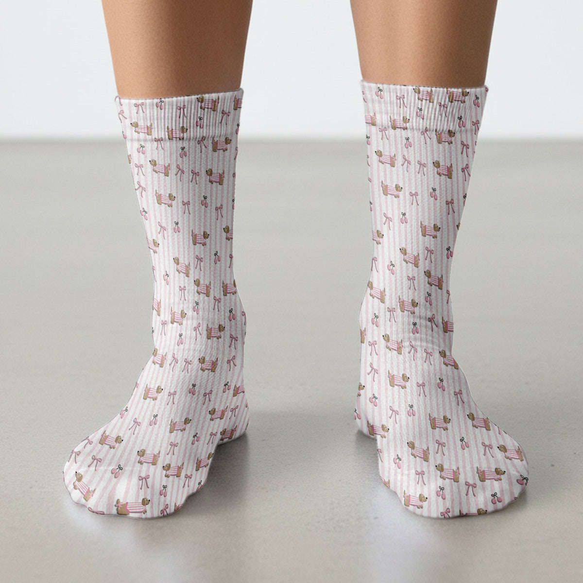 Cute Dachshund Pink Stripe Pattern Socks, Socks for Nurse Doctor