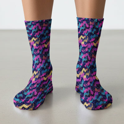 Neon Glitter Galaxy Wavy Pattern Socks, Socks for Nurse Doctor