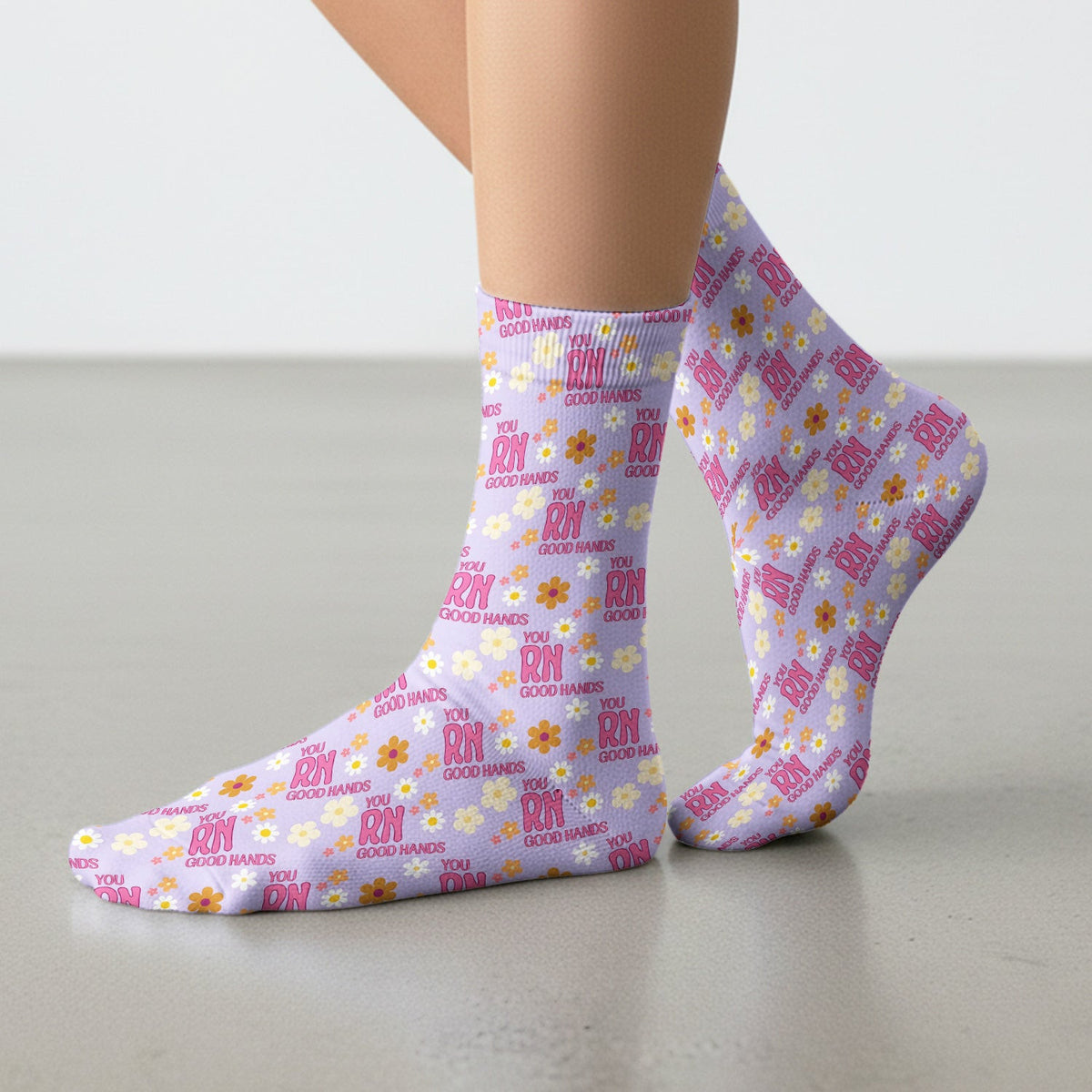 You RN Good Hands Floral Daisy Pattern Socks, Adult Socks for Men and Women