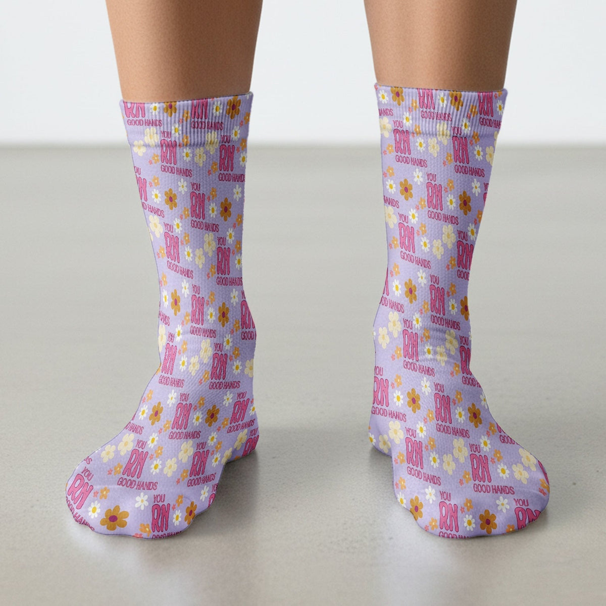 You RN Good Hands Floral Daisy Pattern Socks, Adult Socks for Men and Women