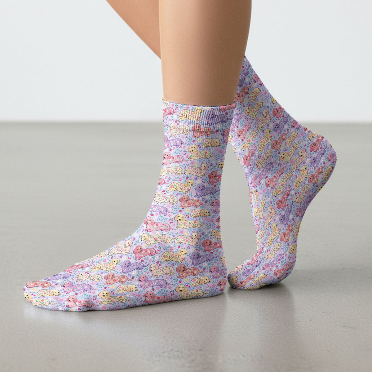 Cute Dachshund Floral Pattern Socks, Socks for Nurse Doctor