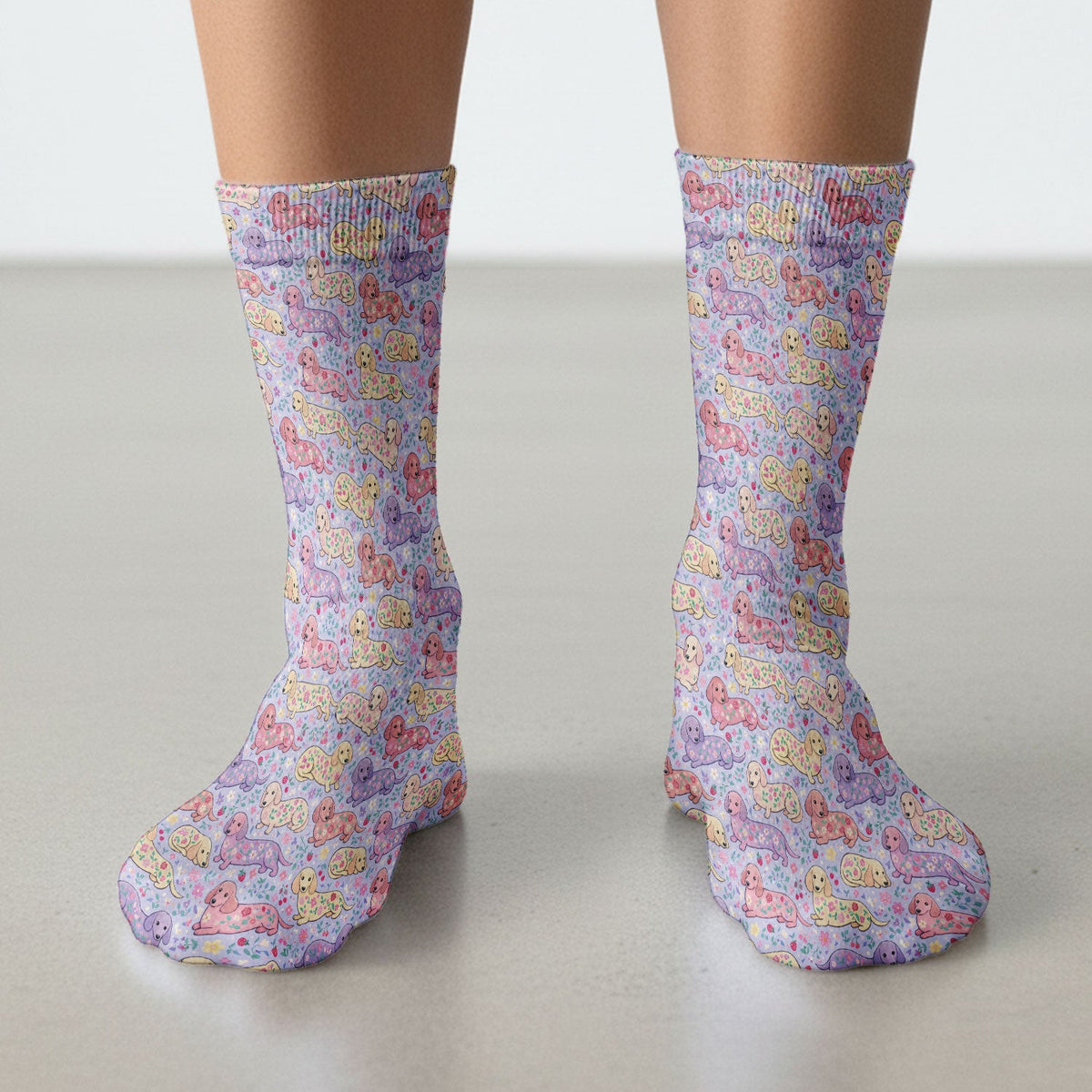 Cute Dachshund Floral Pattern Socks, Socks for Nurse Doctor