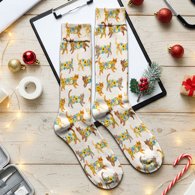 Cute Flower Filled Cat Pattern Socks, Socks for Nurse Doctor