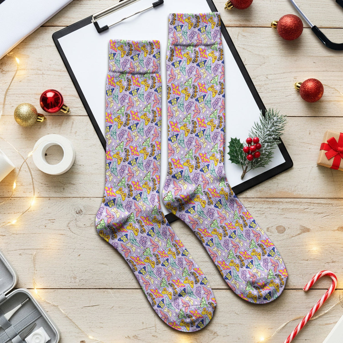 Colorful Butterfly Pattern Socks, Socks for Nurse Doctor
