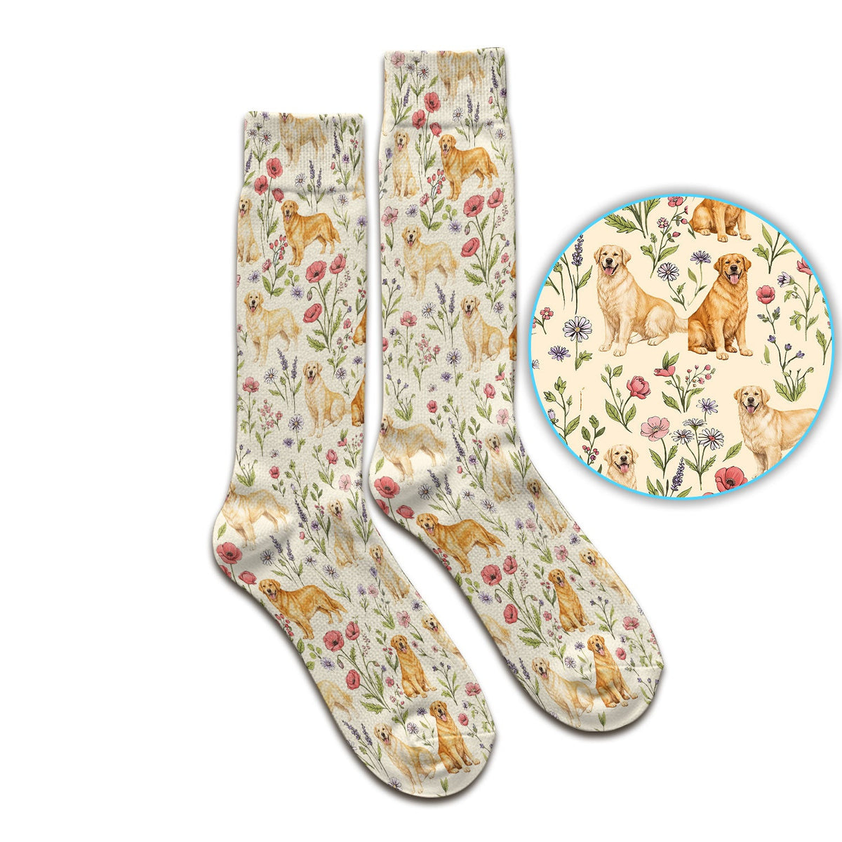 Cute Golden Retriever Floral Pattern Socks, Socks for Nurse Doctor