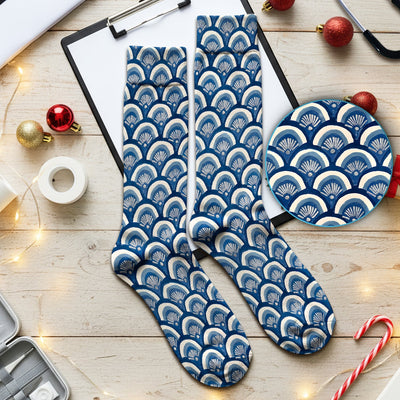 Blue Seashell Pattern Socks, Socks for Nurse Doctor