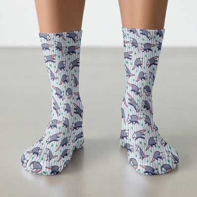 Cute Opossum Blue Stripe Pattern Socks, Socks for Nurse Doctor