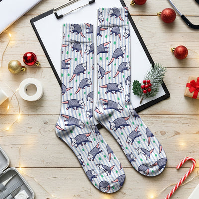 Cute Opossum Blue Stripe Pattern Socks, Socks for Nurse Doctor