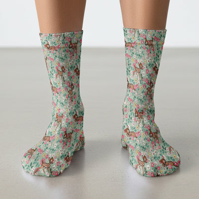 Cute Baby Deer Floral Pattern Socks, Socks for Nurse Doctor