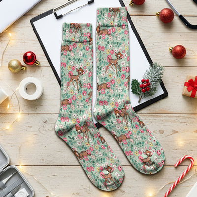 Cute Baby Deer Floral Pattern Socks, Socks for Nurse Doctor