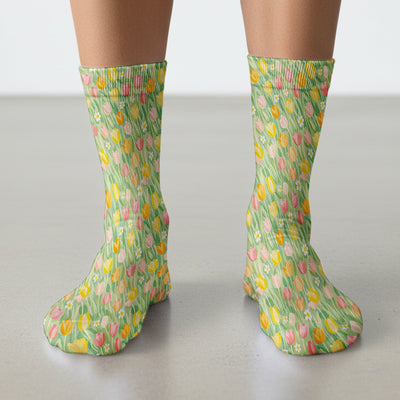 Cheerful Tulip Meadow Print Socks, Socks for Nurse Doctor