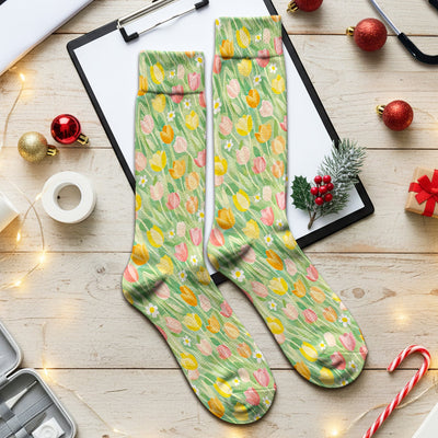 Cheerful Tulip Meadow Print Socks, Socks for Nurse Doctor