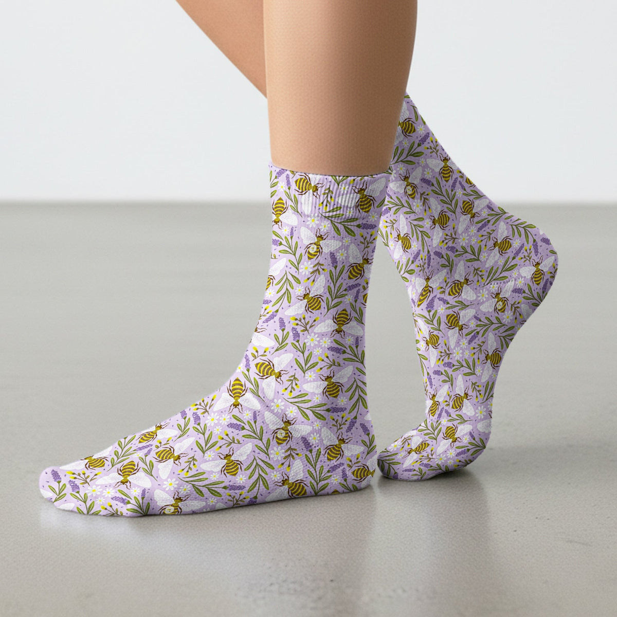 Cute Lavender Bee Floral Pattern Nurse Socks, Socks for Nurse Doctor