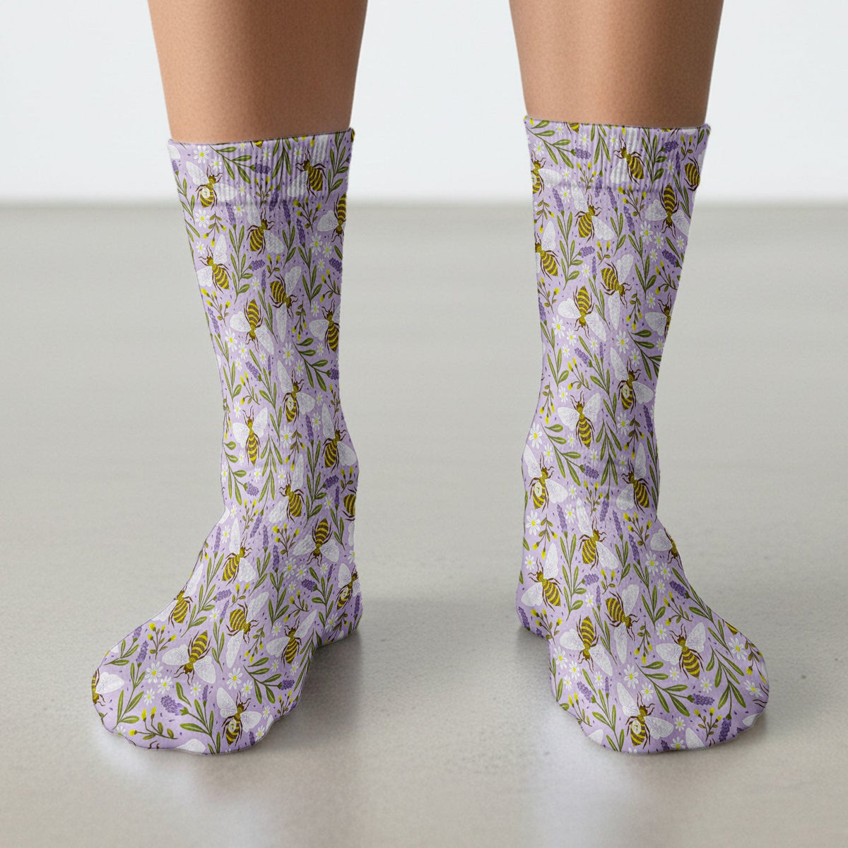 Cute Lavender Bee Floral Pattern Nurse Socks, Socks for Nurse Doctor