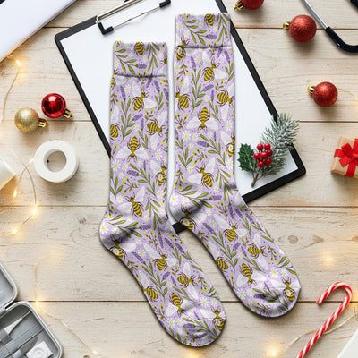 Cute Lavender Bee Floral Pattern Nurse Socks, Socks for Nurse Doctor