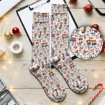 LGBT Pride Nurse Duck Pattern Socks, Breathable Fabrics Medical Uniform