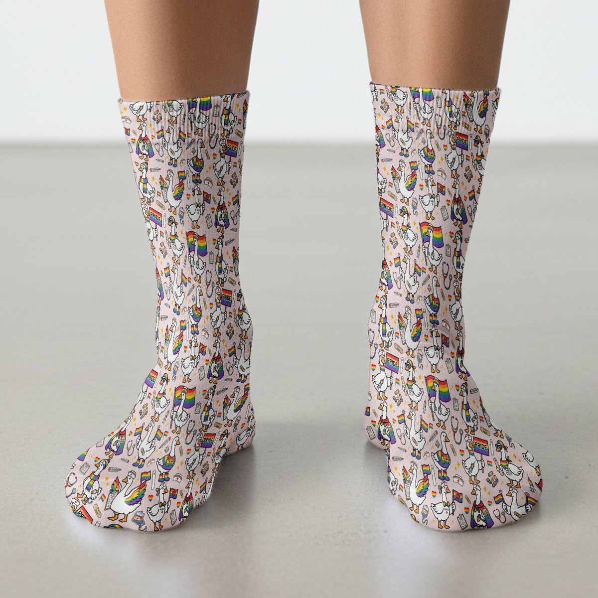 LGBT Pride Nurse Duck Pattern Socks, Breathable Fabrics Medical Uniform
