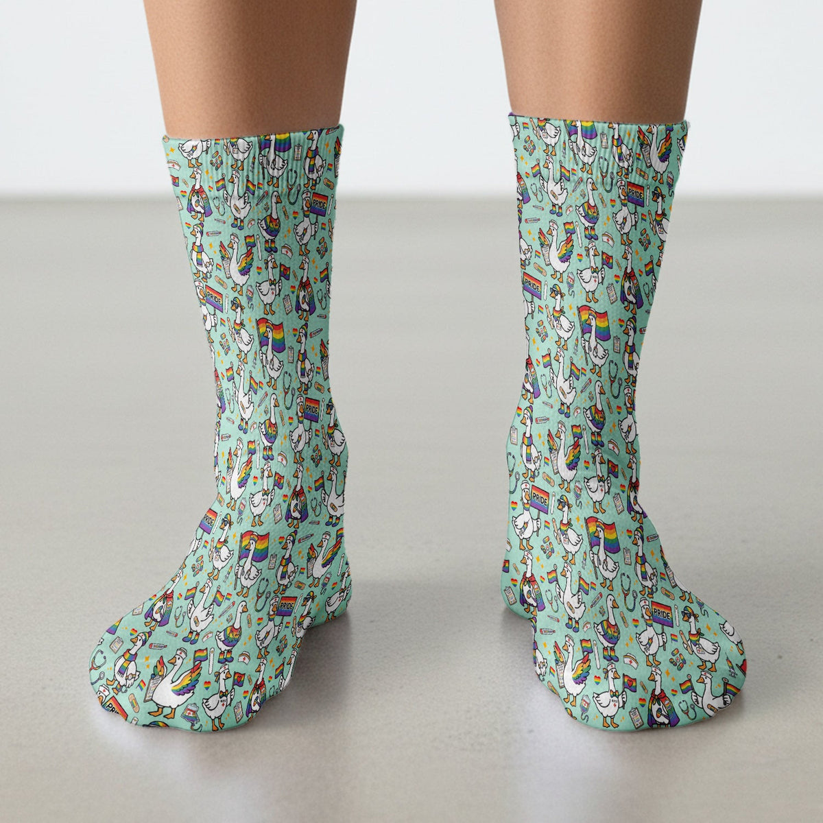 LGBT Pride Nurse Duck Pattern Socks, Breathable Fabrics Medical Uniform