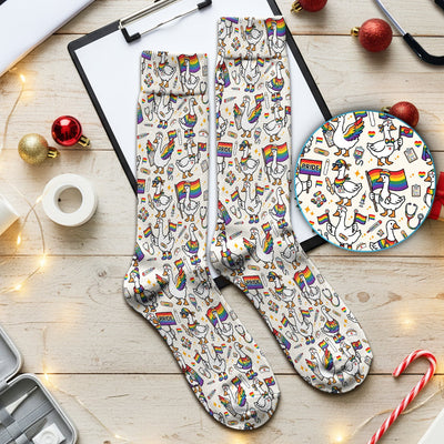 LGBT Pride Nurse Duck Pattern Socks, Breathable Fabrics Medical Uniform