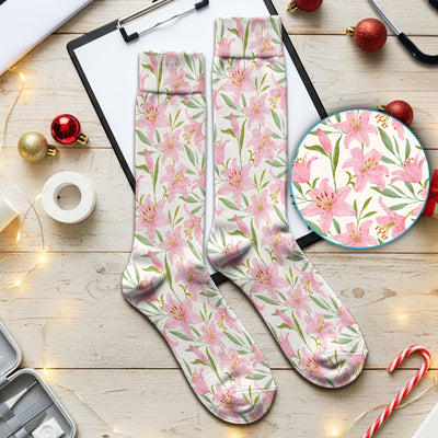 Cute Pink Lily Floral Nurse Pattern Nurse Socks, Socks for Nurse Doctor
