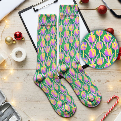 Colorful Tulip Floral Pattern Socks, Socks for Nurse Doctor