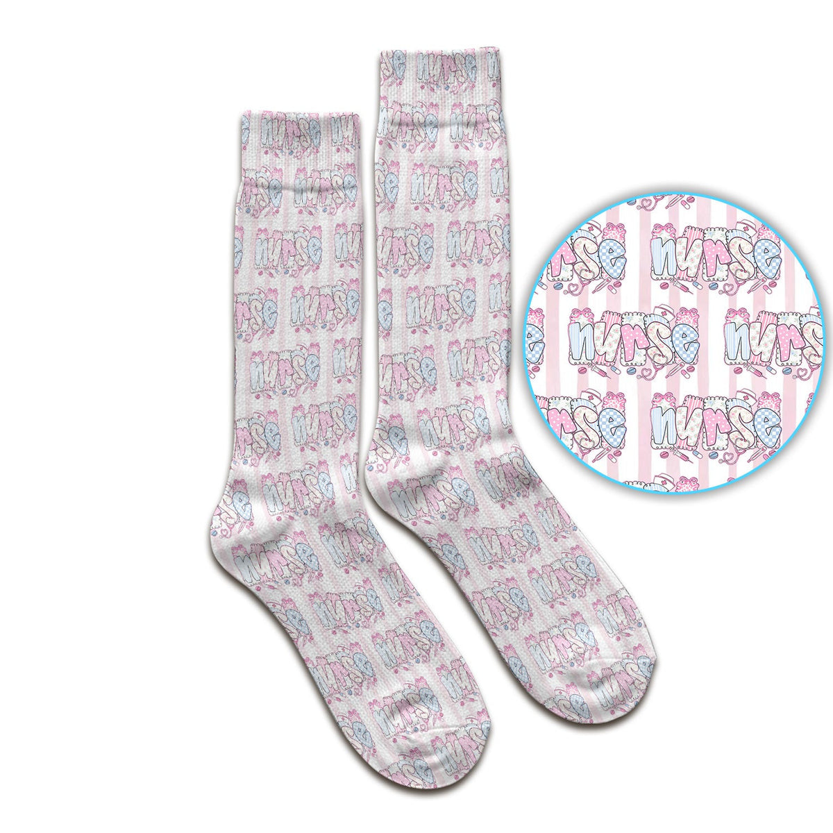 Cute Pastel Nurse Pattern Socks, Adult Socks for Men and Women