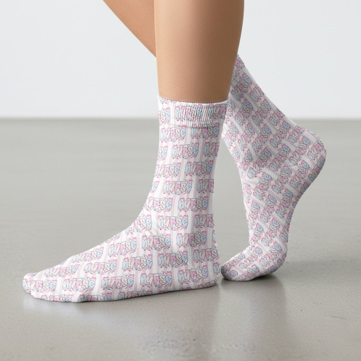 Cute Pastel Nurse Pattern Socks, Adult Socks for Men and Women